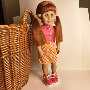 1998 Vintage Redhead 18" Doll Original Pink Plaid Dress Very Good Condition